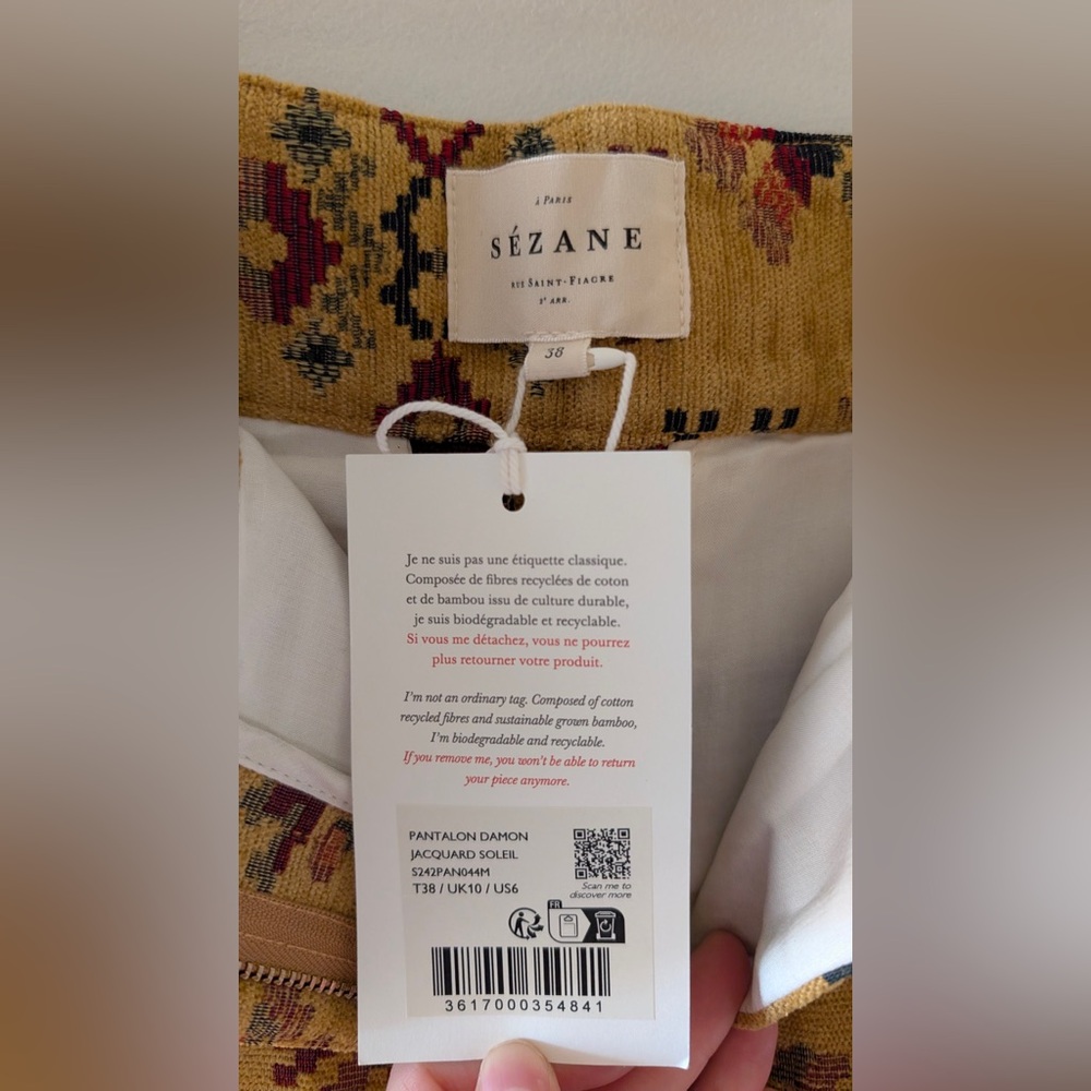 Sezane NWT Rare Floral Damon Ankle Trousers in Jacquard Sun (Yellow); Size 6. - Picture 8 of 8